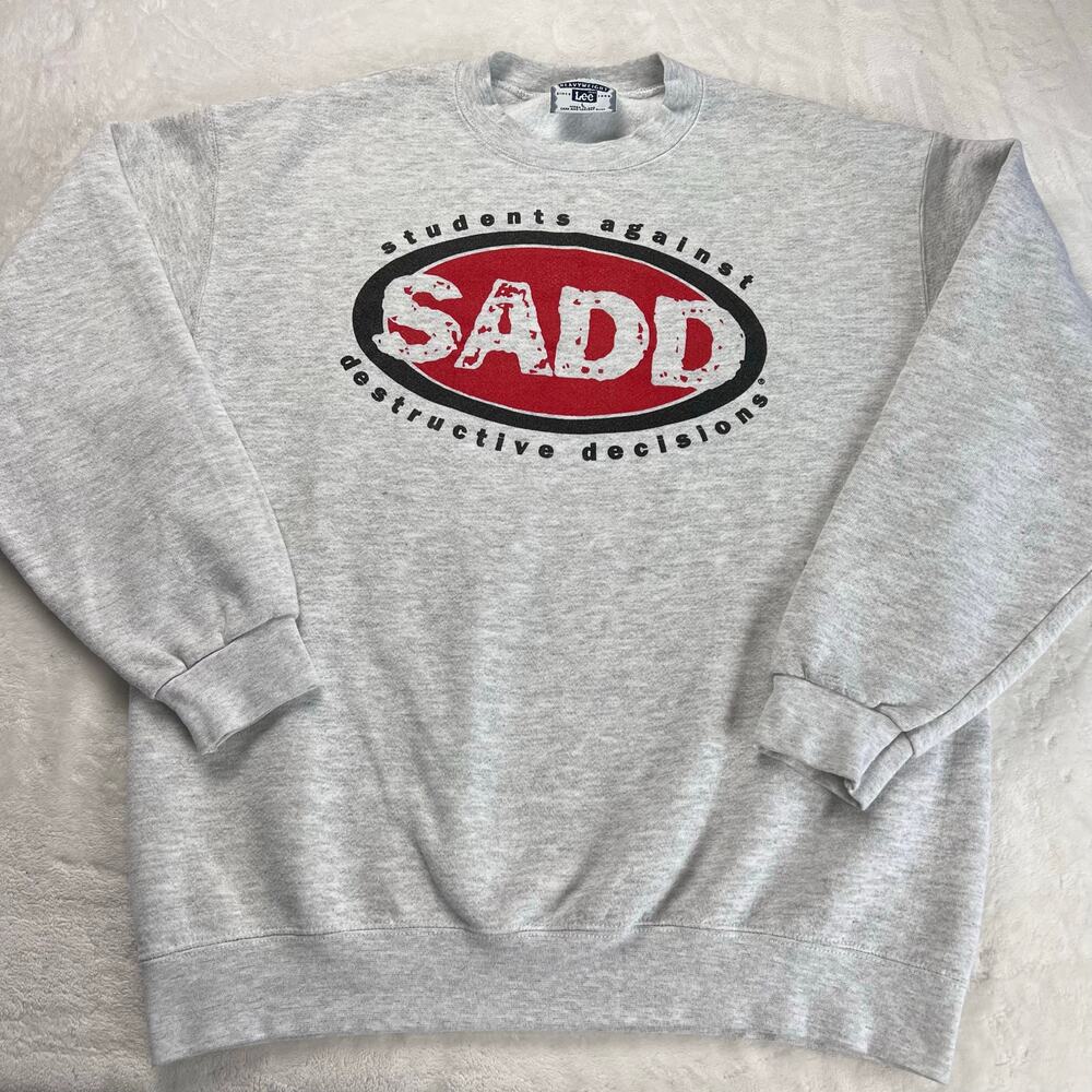 SADD Vintage Lee Tag Gray sweatshirt size Large students against destructive